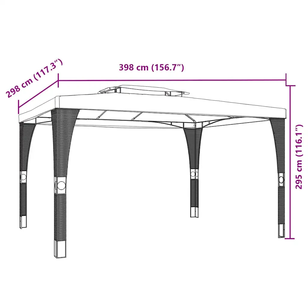 Gazebo con Tetto Doppio Crema 3,98x2,98 m in Acciaio 368442