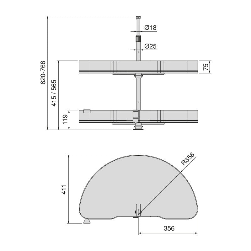 Carrello estraibile Harmony con chiusura soft, Modulo larghezza 400mm altezza 800mm, Acciaio e Legno, Grigio antracite
