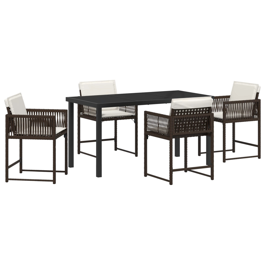 Set da Pranzo da Giardino 5 Pezzi con Cuscini Marrone Polyrattan