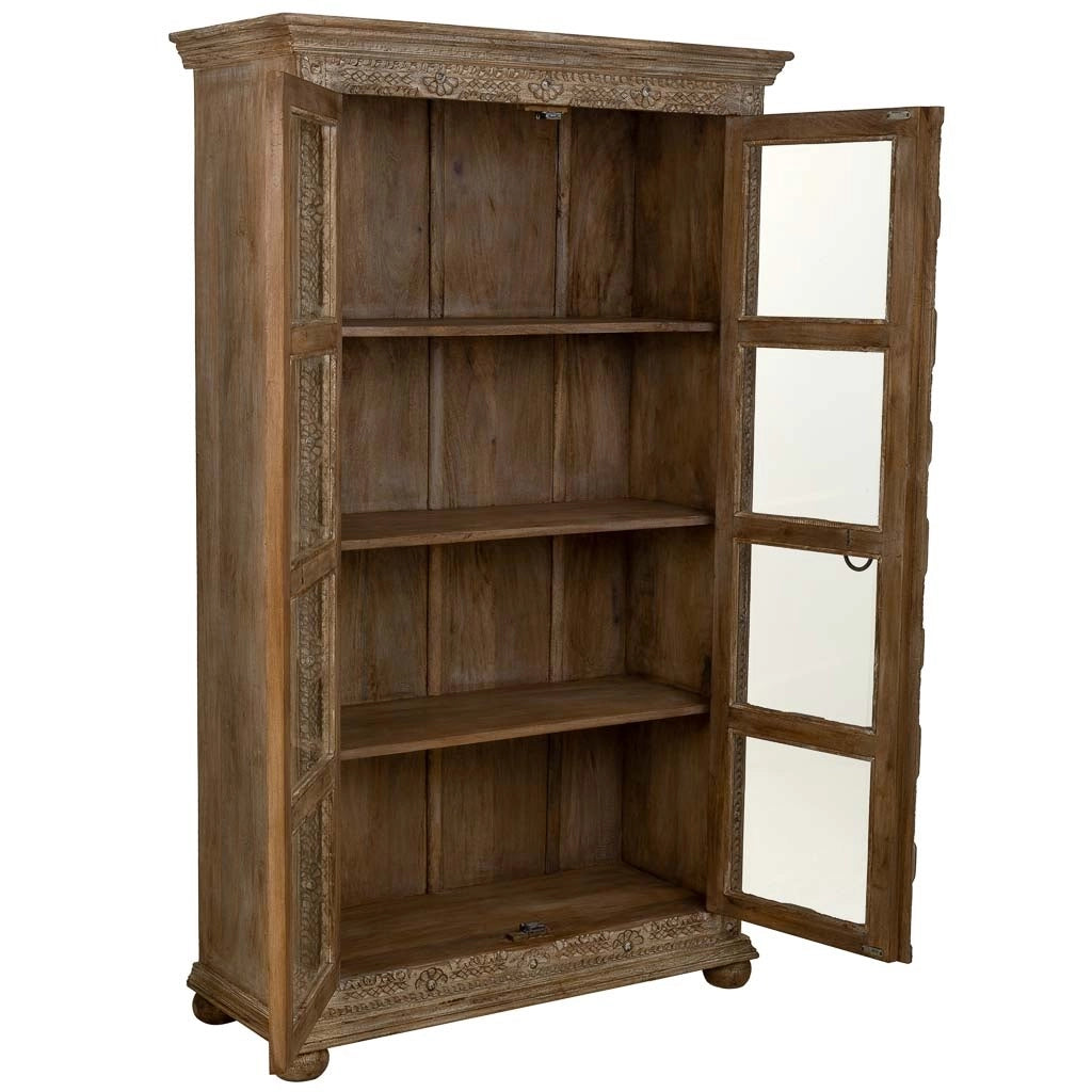 Vetrina in vetro e legno marrone fatta a mano 106x43x180