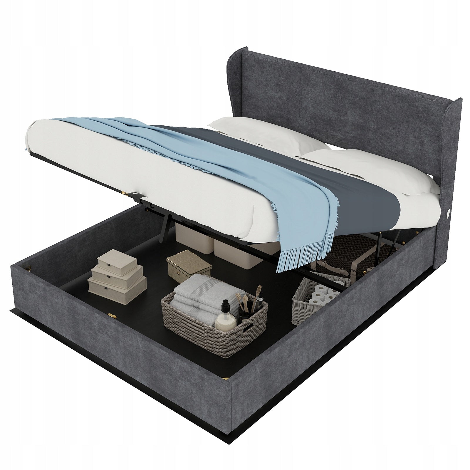 Letto imbottito 140x200 grigio - Xylo - con struttura sollevabile