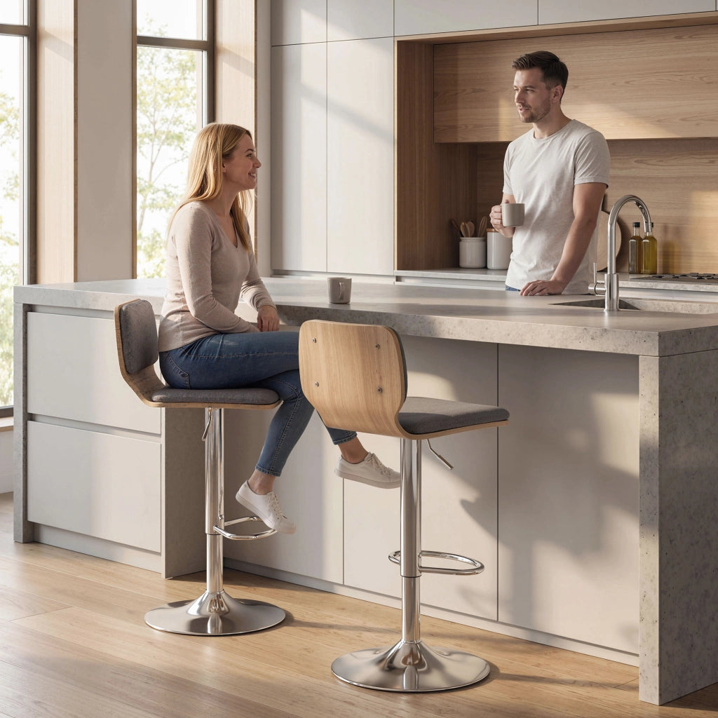 Sgabelli da Bar Regolabili in Altezza con Poggiapiedi e Schienale ¨C zephmum ¨C Grigio 41x47,5x81-102cm
