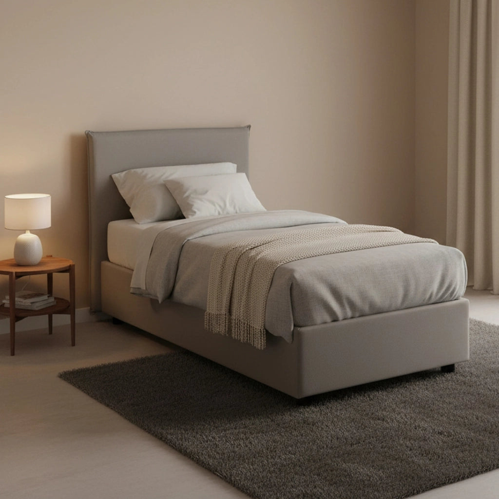 Letto singolo Arminius, Letto contenitore con rivestimento in tessuto, Made in Italy, Apertura frontale, con materasso cm 90x190 incluso, Grigio
