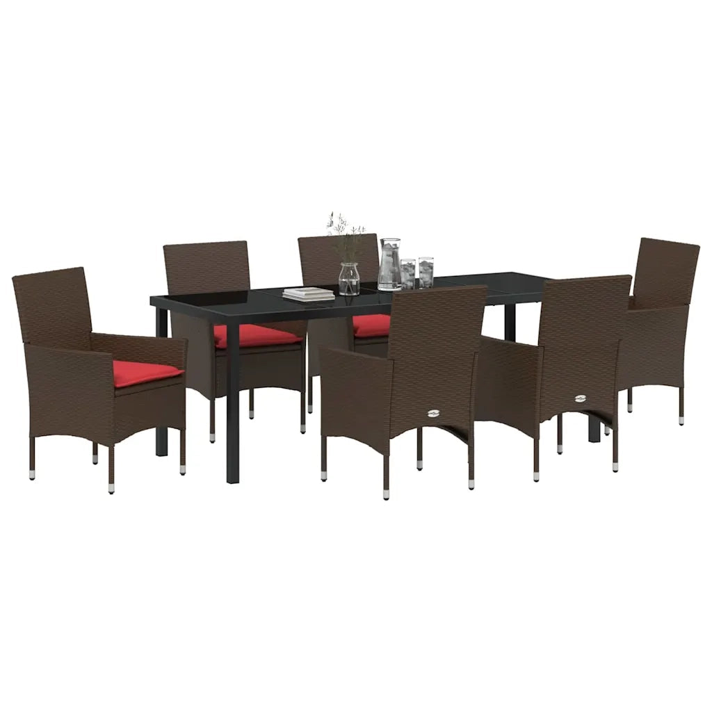 Set di tavolo e sedie con cuscino 7 pcs Marrone Rattan in PE 3379826