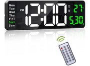 Cronografo digitale da parete da 40,6 cm con telecomando, display digitale con 10 livelli di luminosità, grande orologio countdown con visualizzazione data/ora/temperatura, 2 allarmi, cronografi per casa e ufficio - Temperatura in verde