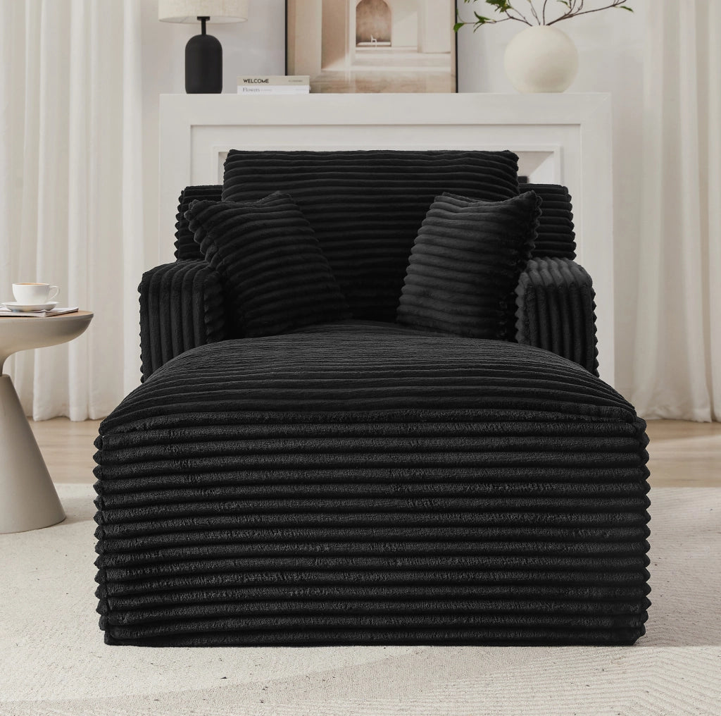 Chaise longue relax in velluto a coste nero, senza montaggio