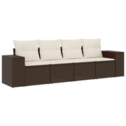 Set Divano da Giardino 4 pz | Set Salotto da Giardino con Cuscini Marrone in Polyrattan
