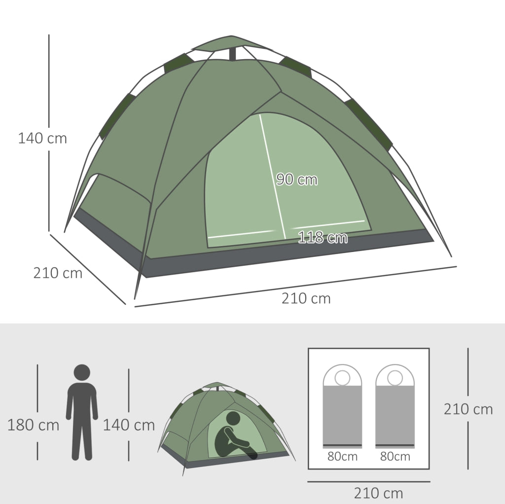 Tenda da campeggio 3 posti Quick-Up 4 stagioni verde scuro