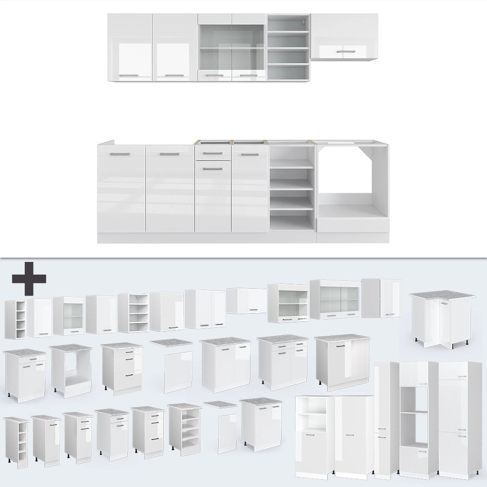 Cucina componibile R-Line Bianco lucido/Bianco 240 cm, PL Antracite Vicco