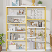 Scaffale Libreria in MDF e Metallo ¨C MINIMAL ¨C Design Moderno, Oro e Bianco, 160x29.5x180 cm