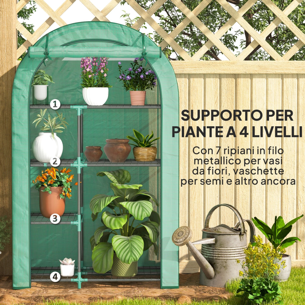 Serra a Parete a 4 Livelli con Porta a Cerniera, in Acciaio e PE, 100x45x160 cm, Verde