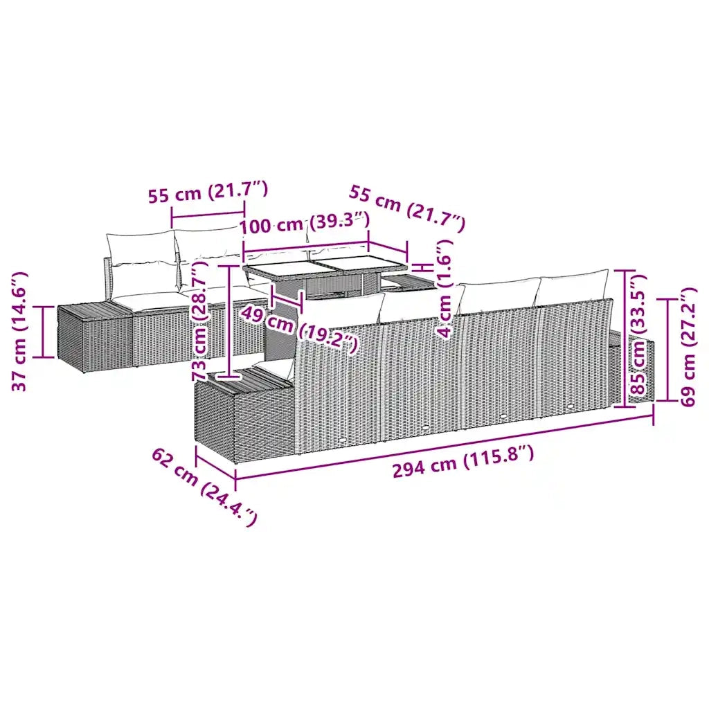 Set Divano da Giardino 9 pcs Grigio chiaro polyrattan 3349148
