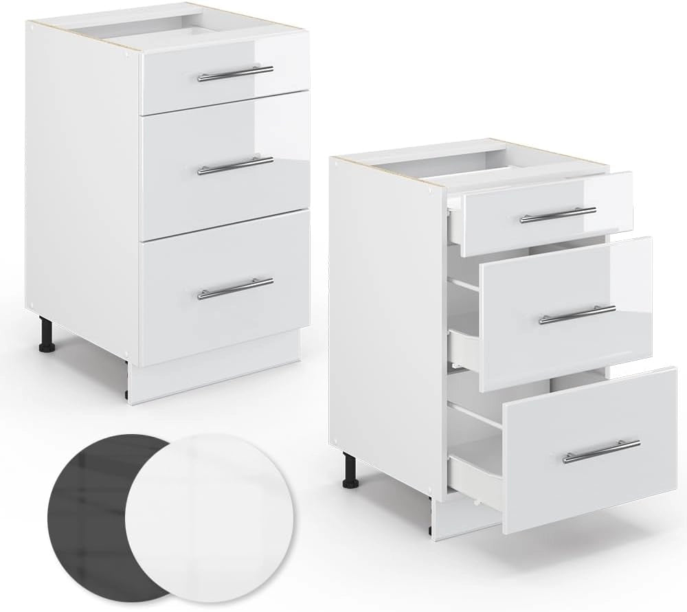 Cassettiera da bagno Fame-Line, Bianco lucido, 50 x 82 cm senza piano di lavoro, per la conservazione di articoli da bagno e prodotti per la pulizia