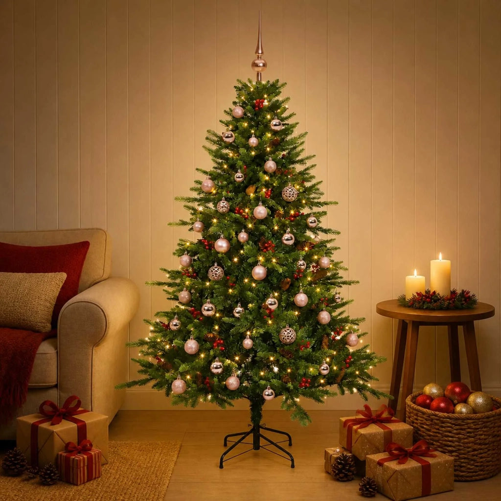 Albero di Natale artificiale con palline 120 cm 150 LED 3465773