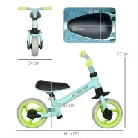 Bici Senza Pedali per Bambini max 4 Anni con Sella Regolabile, in Acciaio, PP, PU e TPR, 66.5x34x47 cm