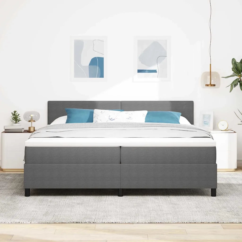Letto a molle con testiera Grigio chiaro e bianco 200 x 200 cm 3337527