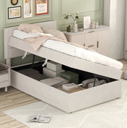 Letto singolo imbottito 90x200 cm con vano contenitore beige