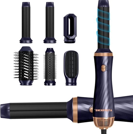 Set di pettinatura 6-in-1 con spazzola termica 1000 W, prodotto con tecnologia di ioni negativi, set di pettinatura con spazzola a soffio caldo e krultangolo.