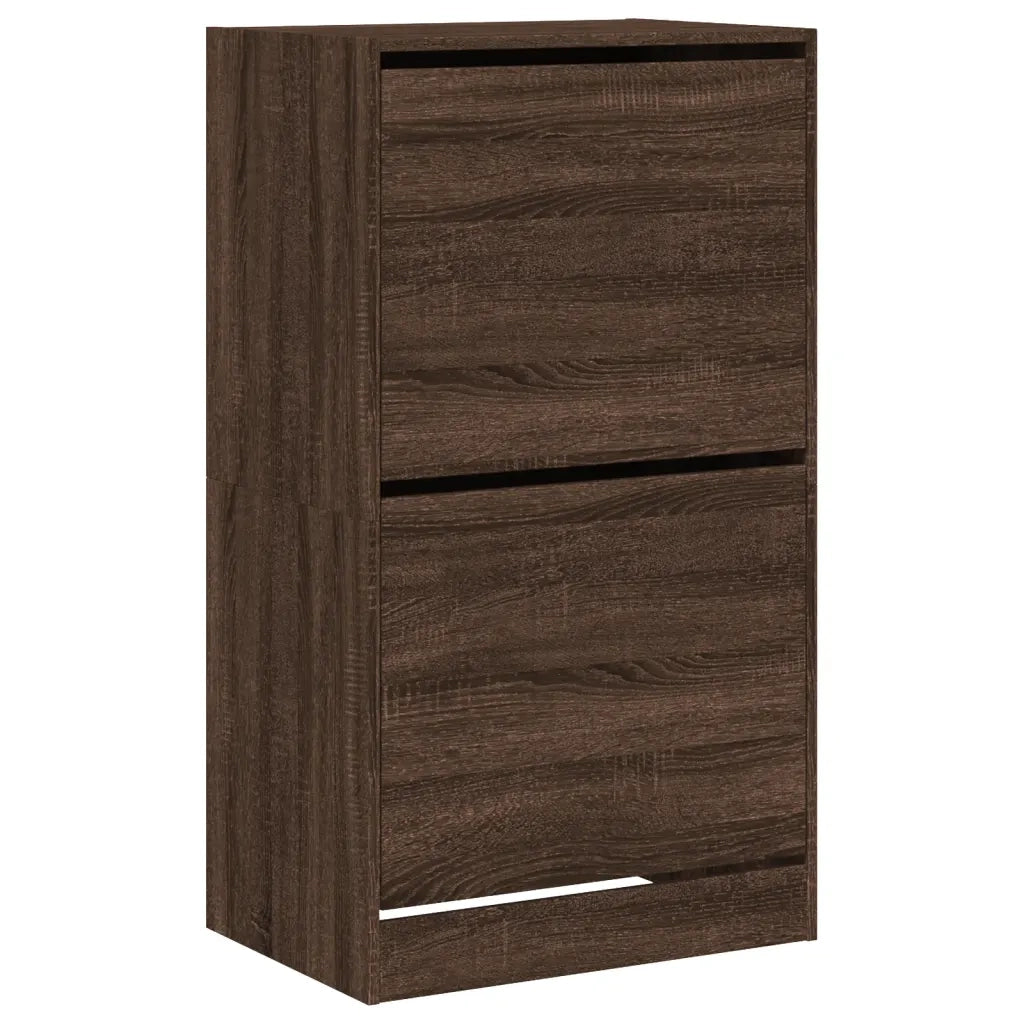 Scarpiera con 2 Cassetti Ribaltabili-Scaffale per scarpe Rovere Marrone 60x42x108cm