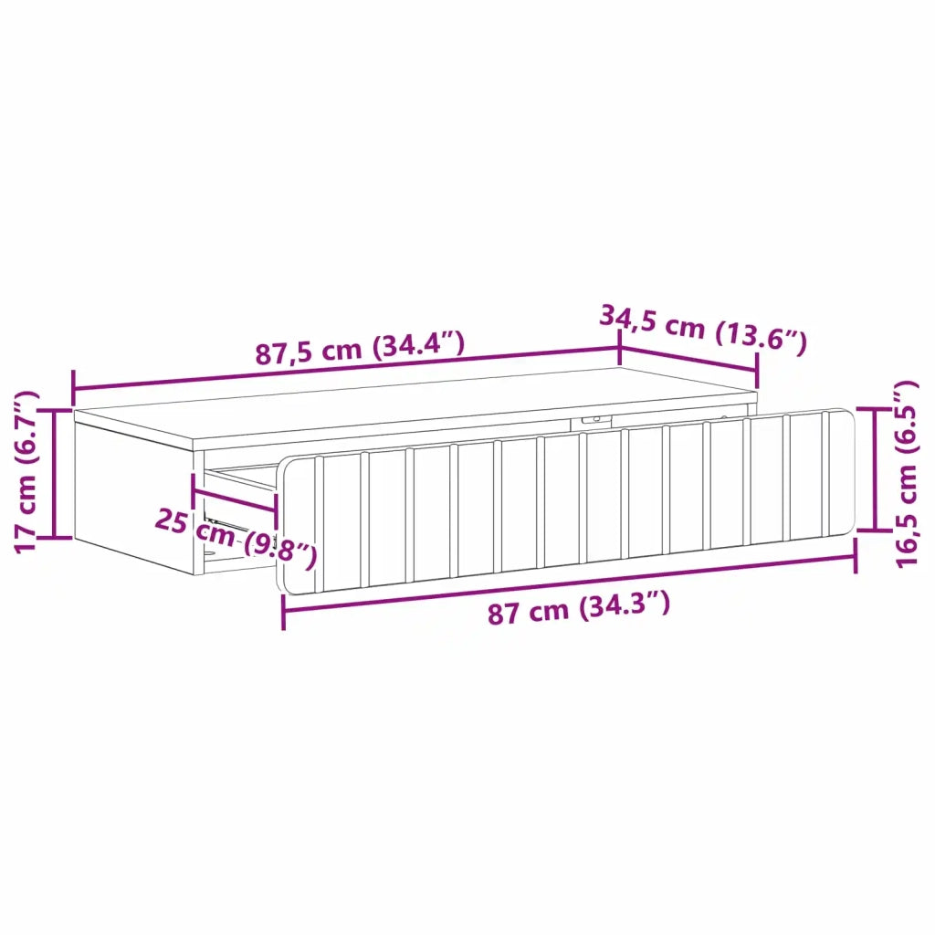 Tavolino da Parete Laterale Grigio Cemento 87,5 x 34,5 x 17 cm 898328