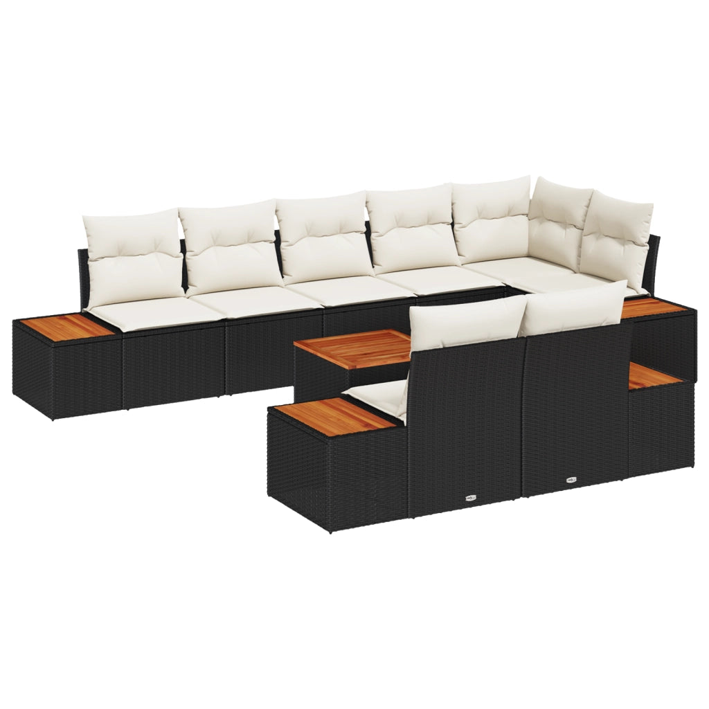 Set divano giardino  9 pezzi con cuscini in rattan polyrattan nero