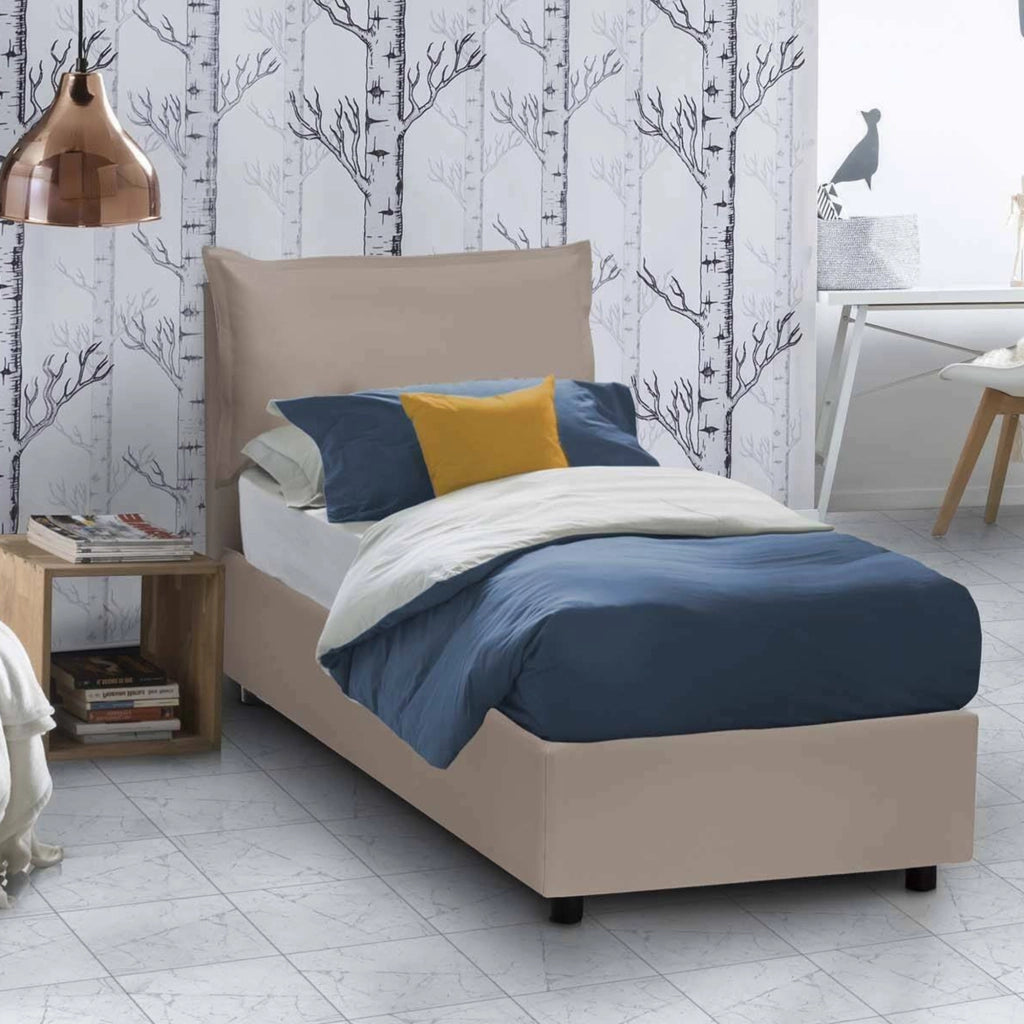 Amandola, Letto Singolo Materasso Incluso Made in Italy, Grigio Tortora