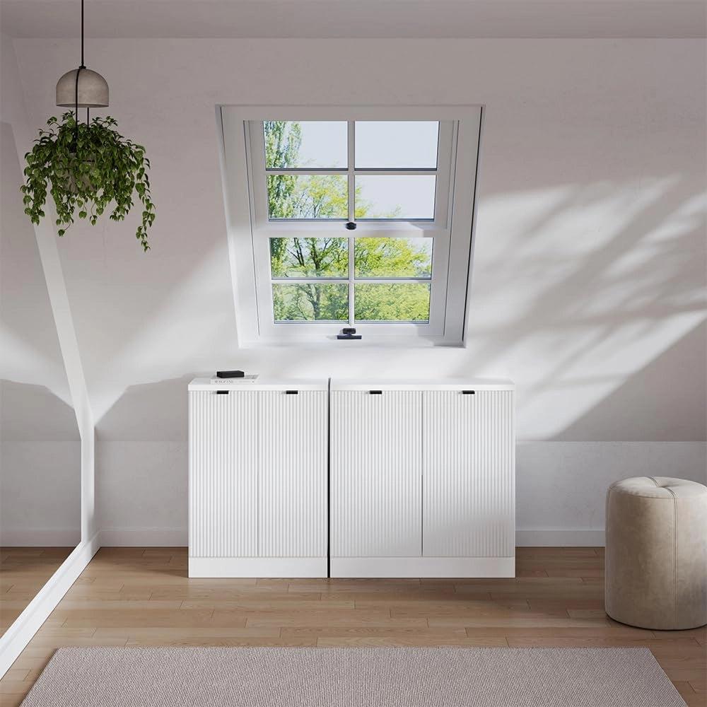 Set di mobili sottotetto Rion, Ondulazione bianca, 140 cm Set di 2 carcasse armadio profondità 60 cm, adatto per il salvaspazio sotto tetti spioventi