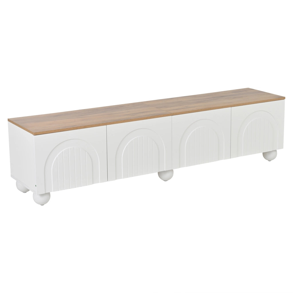 Mobile porta TV con 4 ante e 2 vani, in MDF e gambe in metallo, per soggiorno, bianco e effetto legno, 180 × 40 × 45 cm