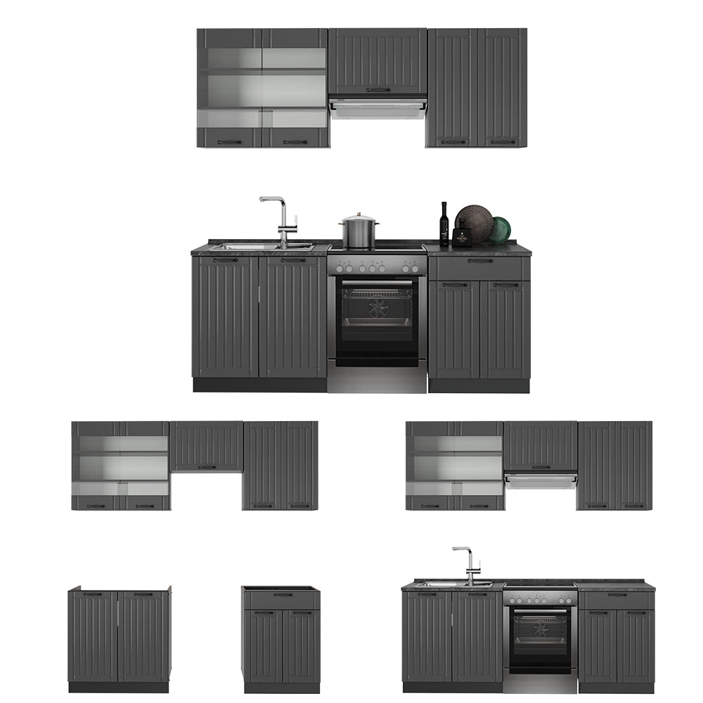 Cucina componibile Fame-Line Grigio scuro/Antracite 200 cm, PL Rovere Vicco
