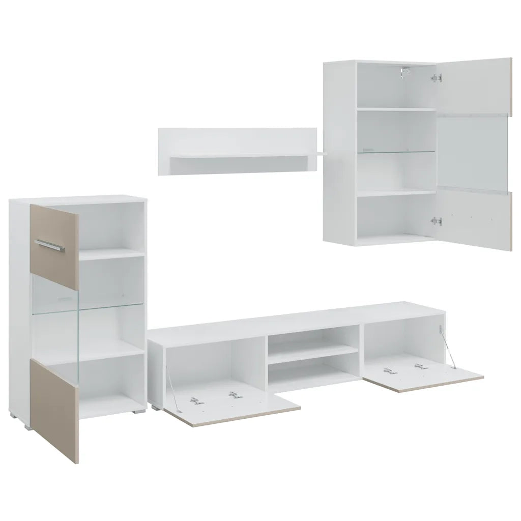 Mobile TV 5 pz con Illuminazione a LED Grigio Pietra Truciolato 3324233