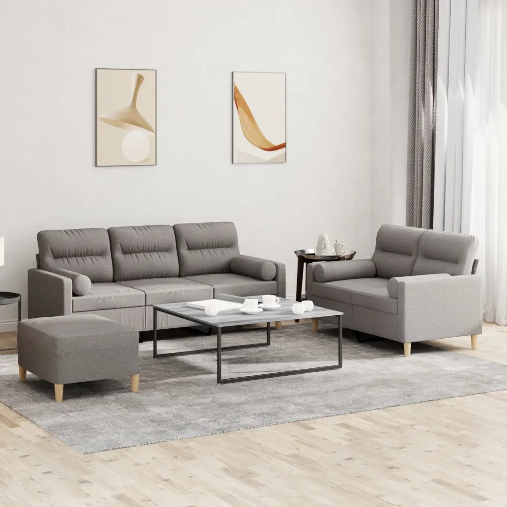 Set Divani 3 pz con Cuscini Tortora in Tessuto 3201631