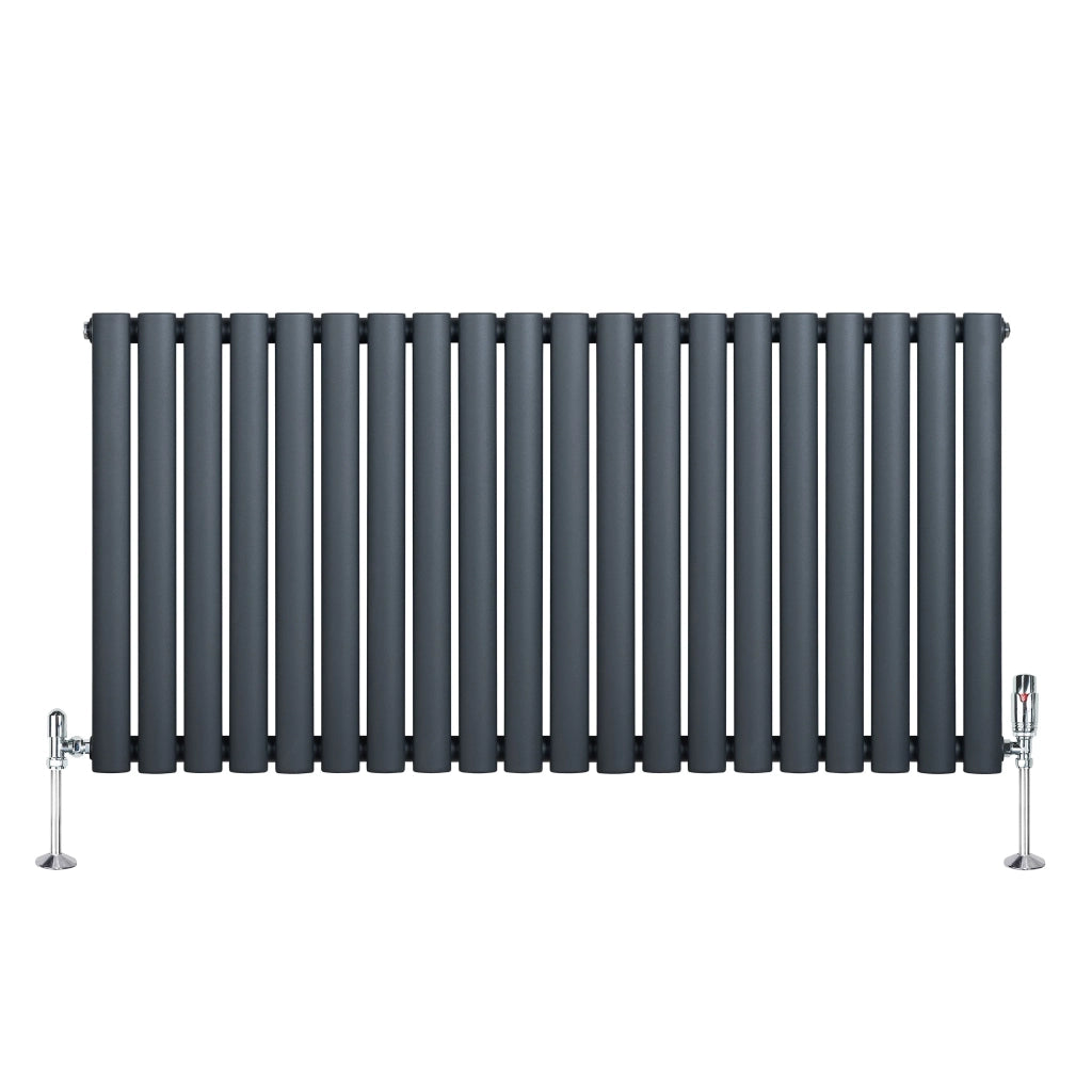 Radiatore Orizzontale Ovale 600x1200mm Grigio Antracite con Valvole TRV