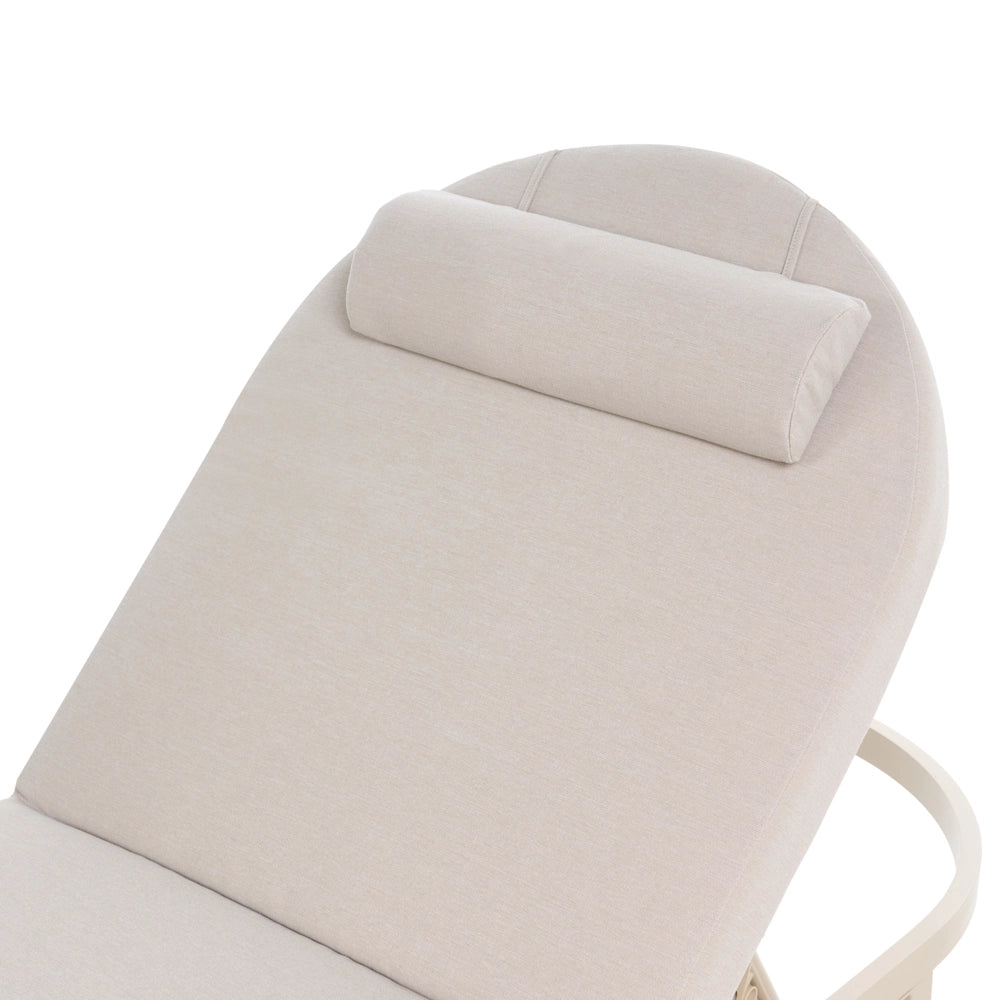 Lettino da giardino reclinabile in alluminio con cuscino beige e ruote schienale regolabile