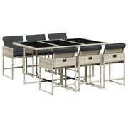 Set da Pranzo da Giardino 7 pz | Set Salotto da Giardino Cuscini Polyrattan Grigio Chiaro