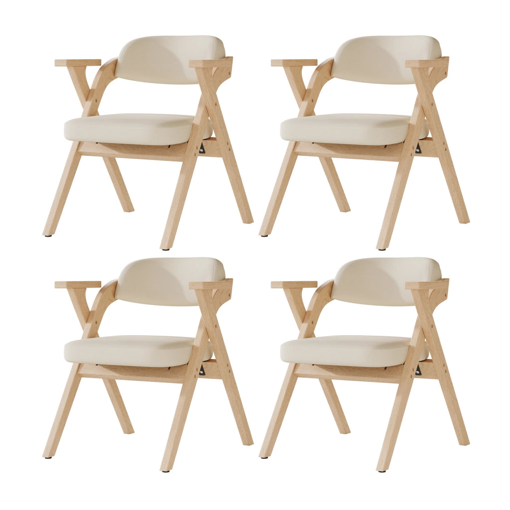 SEDIA Pieghevole in legno massello e lino beige Set da 6 pezzi