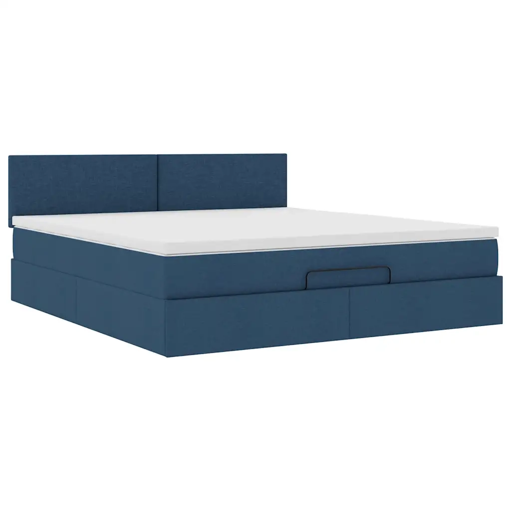 Pouf Letto con Materasso e LED Blu 180x200cm in Tessuto