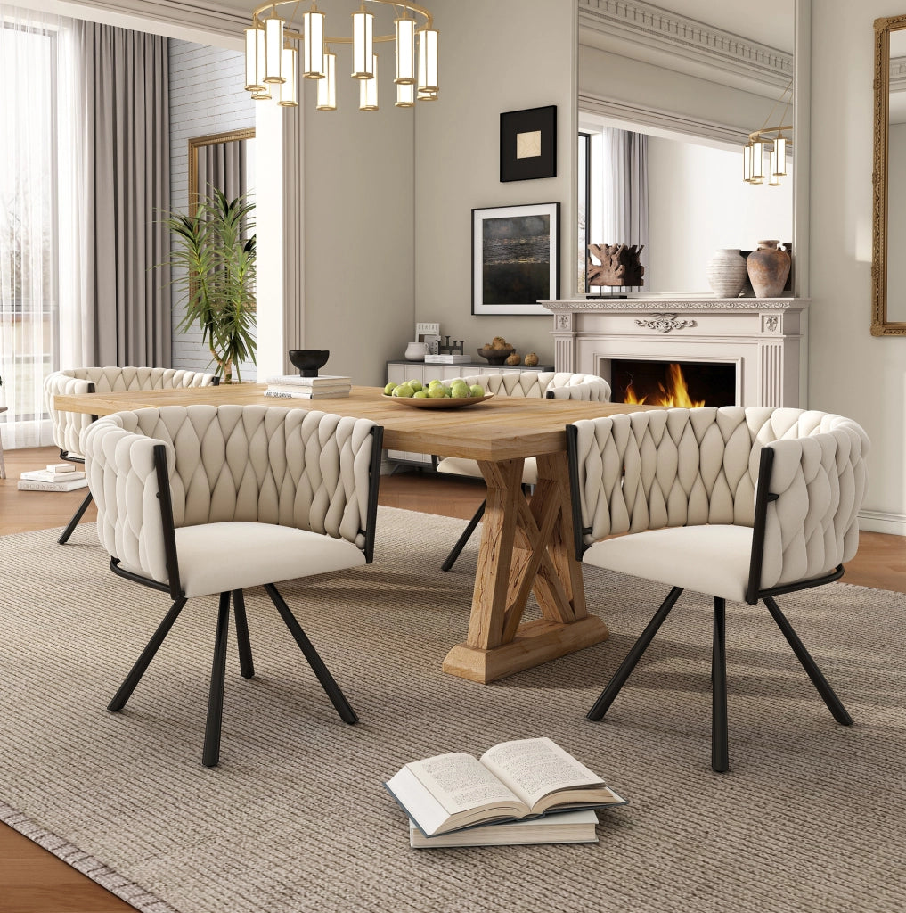 Set di 4 sedie da pranzo girevoli in velluto beige