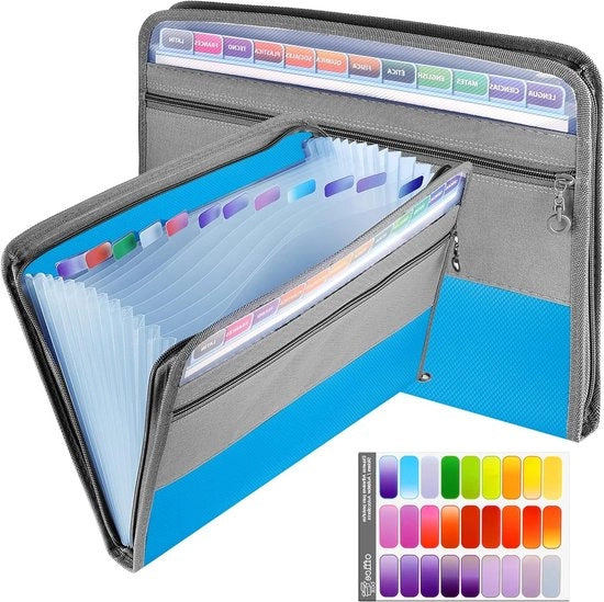 Map archivio espandibile - 13 contenitori per documenti A4 - map a cerniera - organizzatore documenti con cerniera - organizzatore documenti portatile con etichette per ufficio e scuola