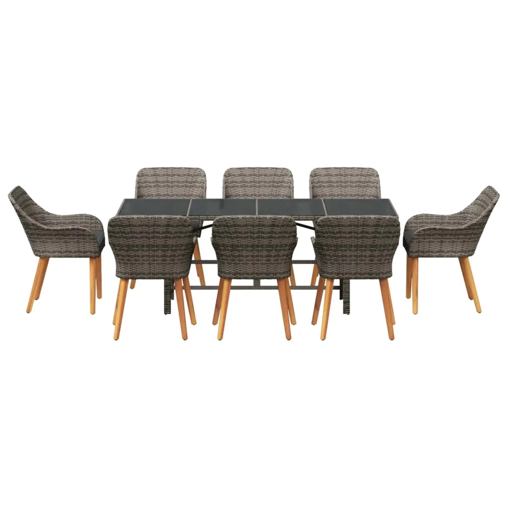 Set da Pranzo per Giardino con cuscino 9 pcs Grigio polyrattan