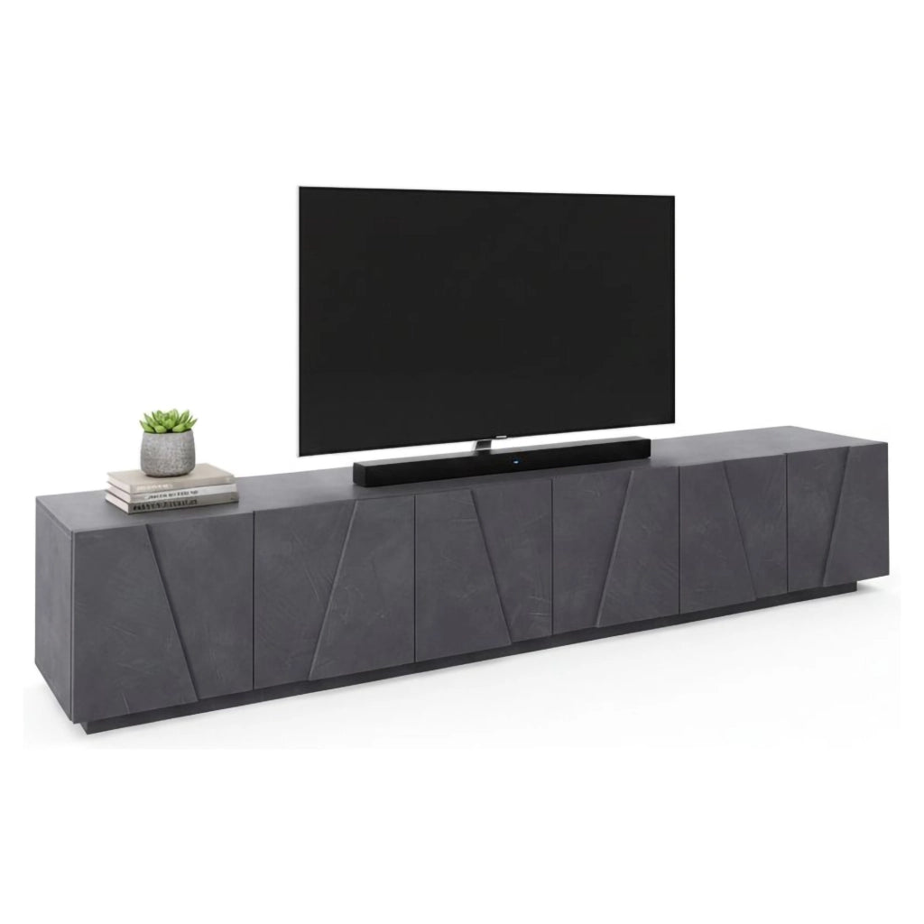 Mobile da soggiorno Porta Aemilor, Made in Italy, Credenza per Aemilor da salotto a 6 antine battenti con dettaglio, cm 244x44h46, Grigio Ardesia
