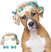 Pruik per cani 2 pezzi - Bob pruik adattabile in oro chiaro - Cappello divertente - Costume per cani - Accessorio di travestimento per cani/gatti - Effetto antropomorfo - Costume per animali domestici