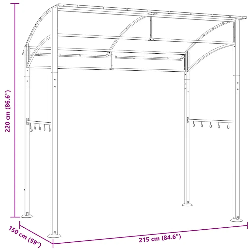 Gazebo per Barbecue 215x150x220 cm Antracite in Acciaio 48603