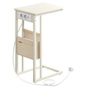 Tavolino/comodino 30 x 40 x 62 cm con multipresa tavolino a C per piccoli spazi 2 porte USB e prese piedini regolabili per camera da letto/soggiorno bianco 12_0007573