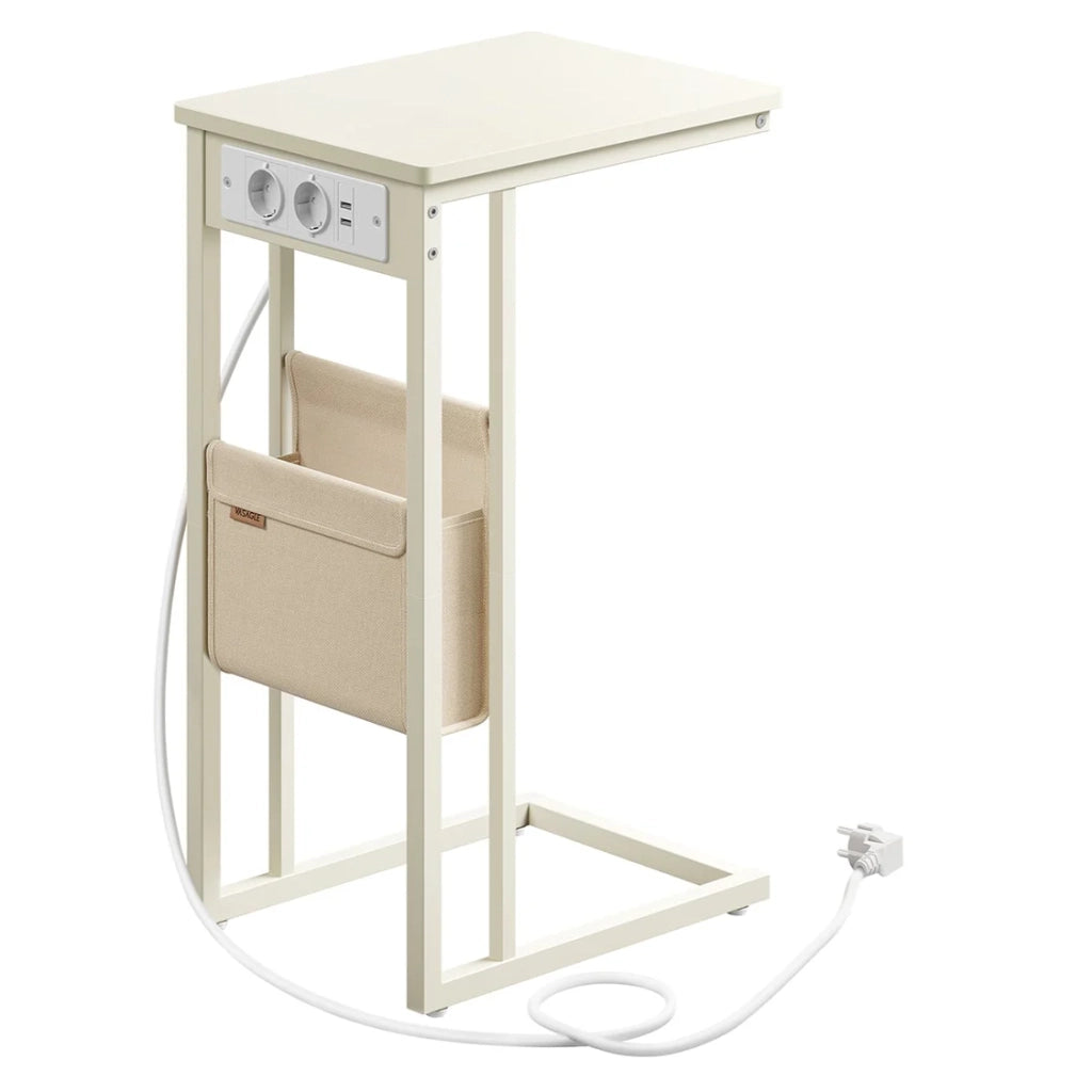 Tavolino/comodino 30 x 40 x 62 cm con multipresa tavolino a C per piccoli spazi 2 porte USB e prese piedini regolabili per camera da letto/soggiorno bianco 12_0007573