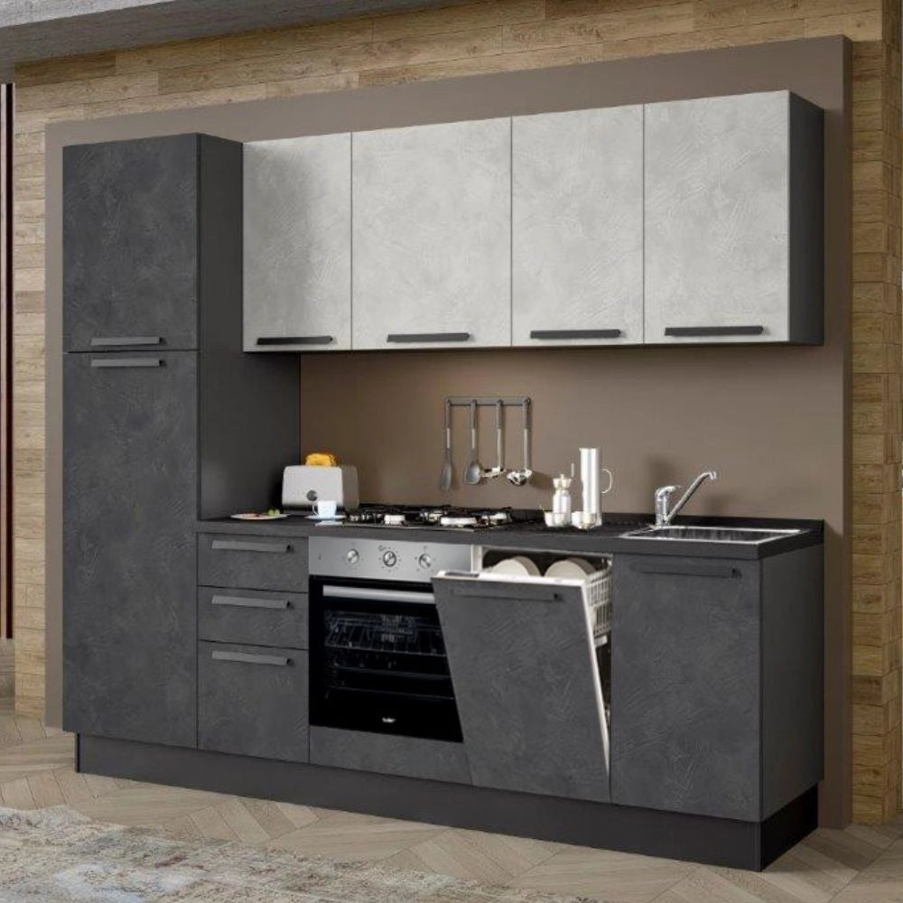 Cucina lineare moderna elettrodomestici inclusi Licola 255 iron e spatolato