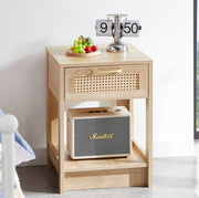 Comodino in rattan con cassetto in MDF naturale
