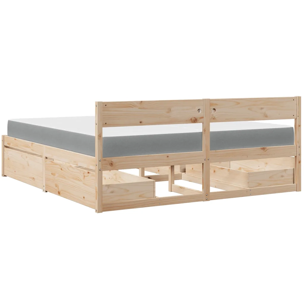 Giroletto Cassetti e Materasso 200x200 cm Legno Massello Pino 3281886