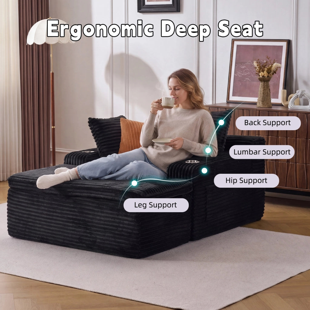 Divano letto 3 posti con chaise longue ¨C zephmum ¨C tessuto nero
