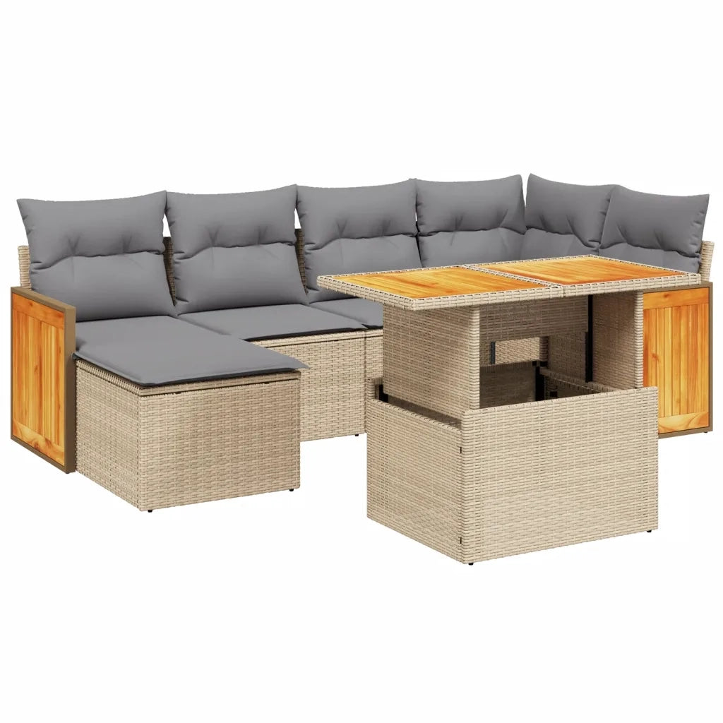 Set Divani da Giardino 7 pz con Cuscini Beige in Polyrattan