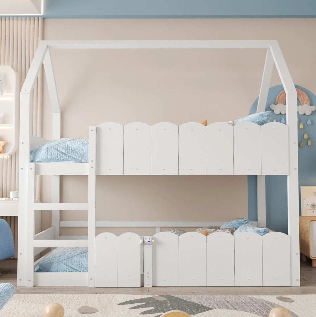 Letto a castello per bambini 90x200 cm a casetta bianco
